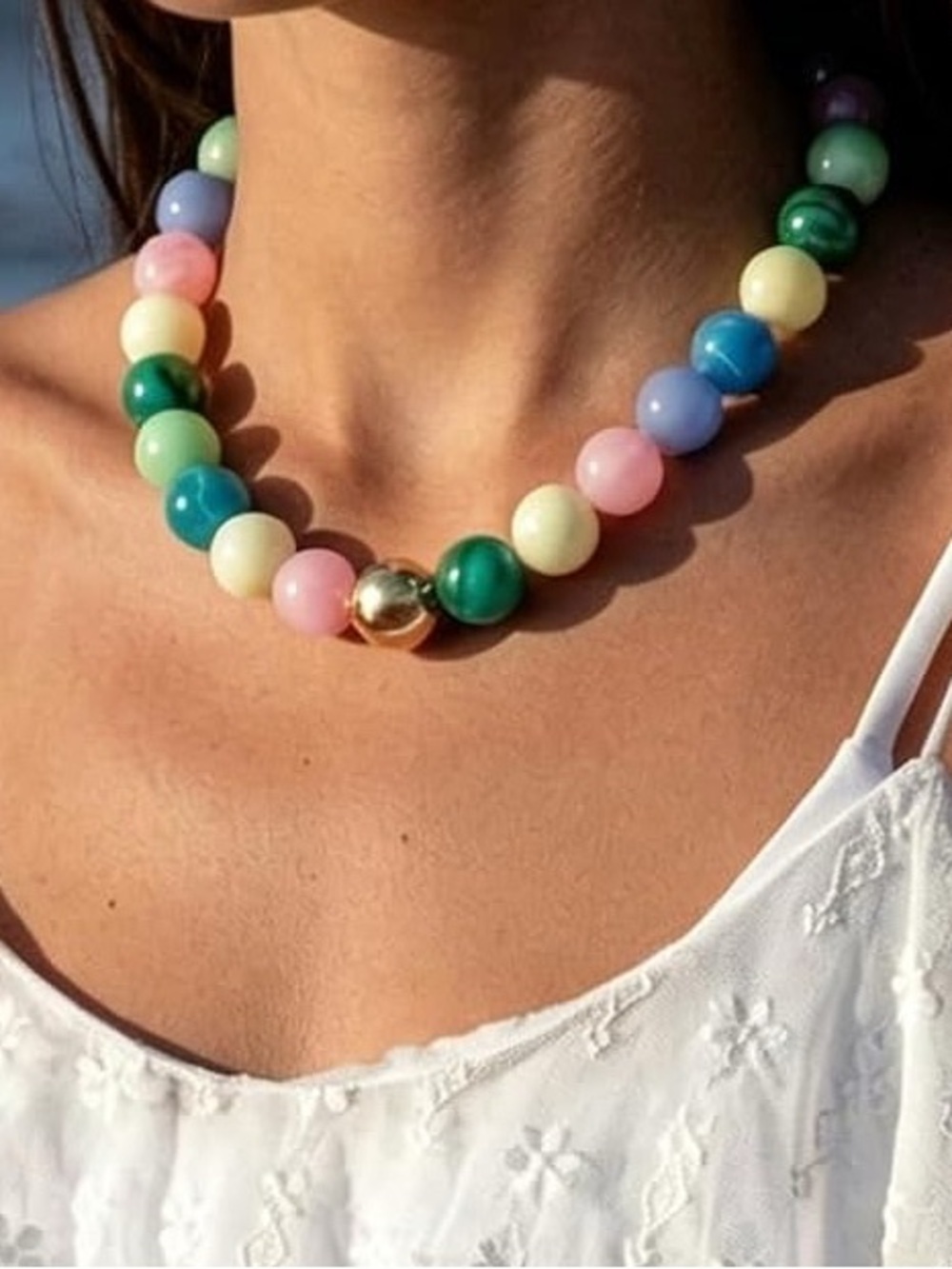 New! Chunky Multicolor Dopamine Beaded Statement Necklace